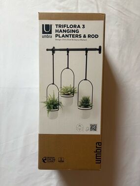 Umbra Black Triflora Hanging Planters & Rod Set